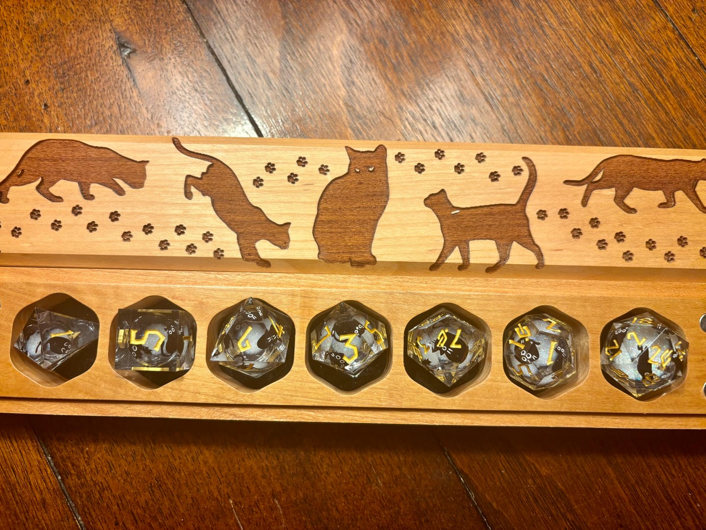 Customer photo review of Cats | Engraved Council of 7 Dice Vault