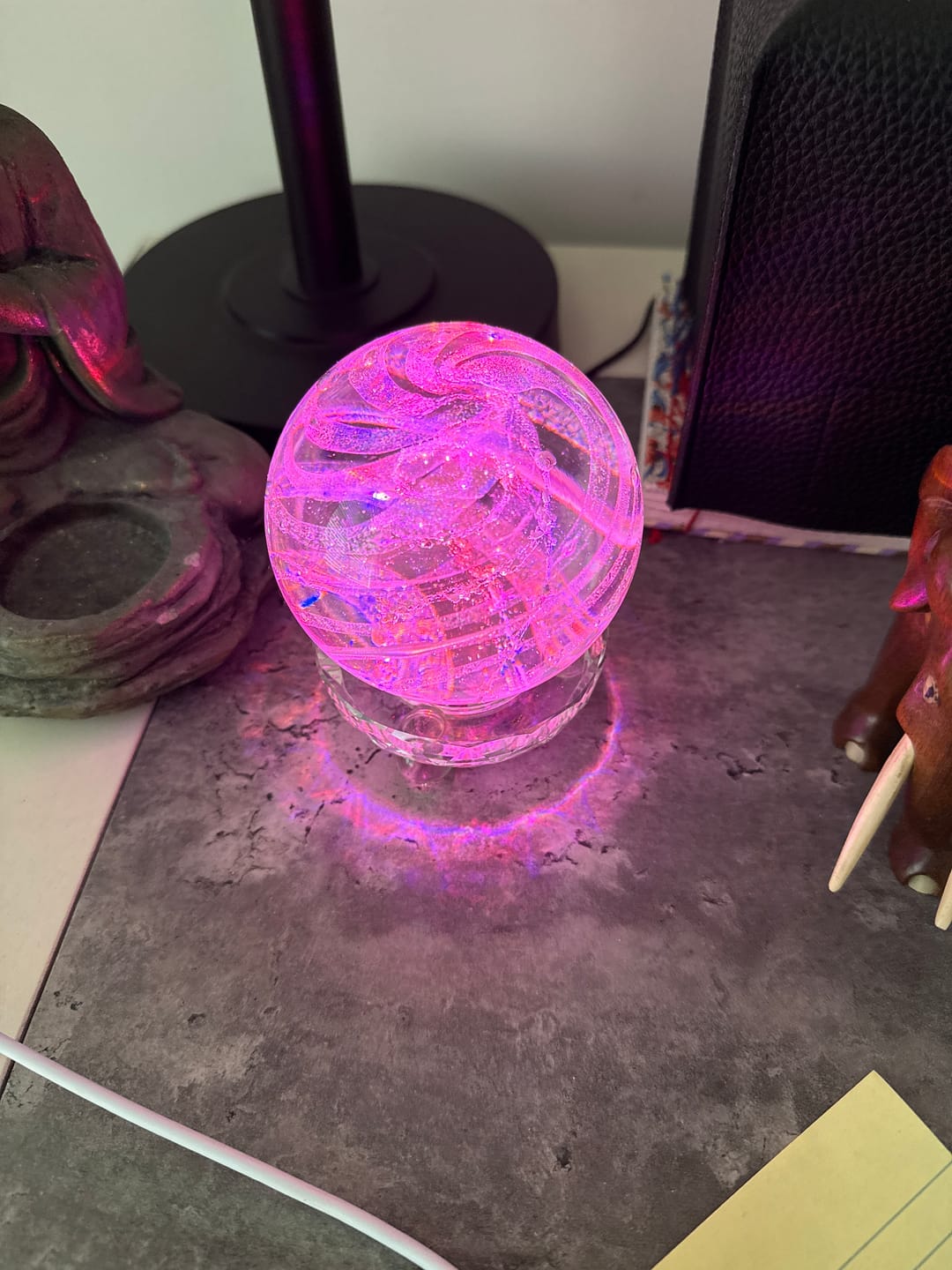 Customer photo review of Illuminated Dichroic Rainbow Orb with Cremains