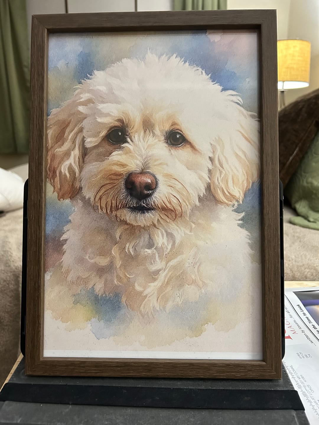 Customer photo review of Upload Your Pet’s Photo → Get Instant Watercolor Memorial Portrait Preview | Custom Framed Poster Pet Loss Tribute