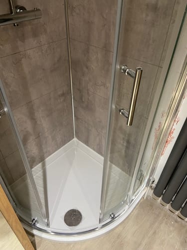 Customer photo review of Premium Grey Concrete Tile Matt Shower Wall Panel – 2.6M x 600MM