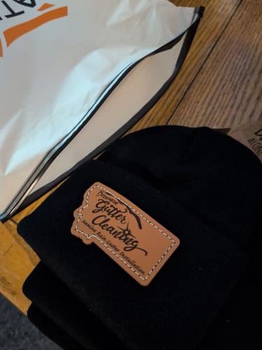 Customer photo review of Custom Beanies Leather Patch