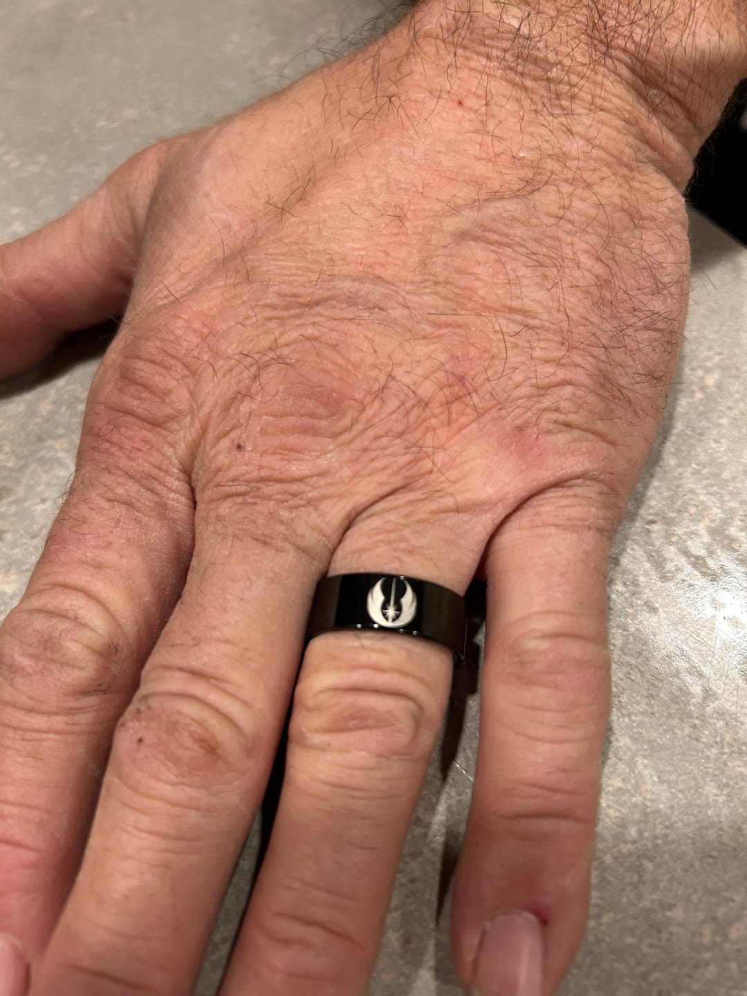 Customer photo review of Jedi Order Symbol Star Wars Ring - Black Tungsten 8mm