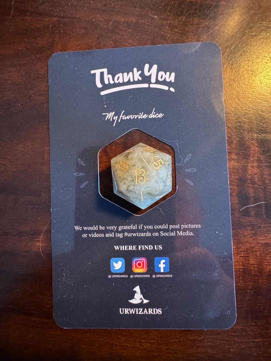Customer photo review of URWizards D&D Golden Rutilated Quartz Gemstone Engraved Dice Set(Limited edition)