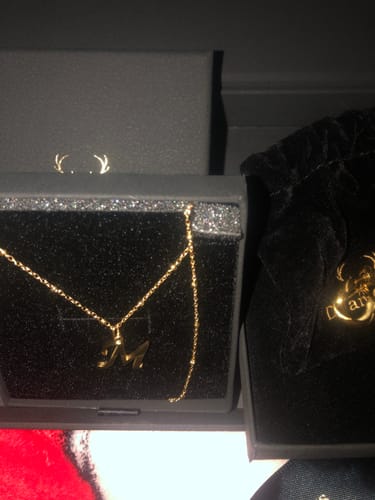 Customer photo review of M Script Initial Necklace + FREE Allure Hoops Gold
