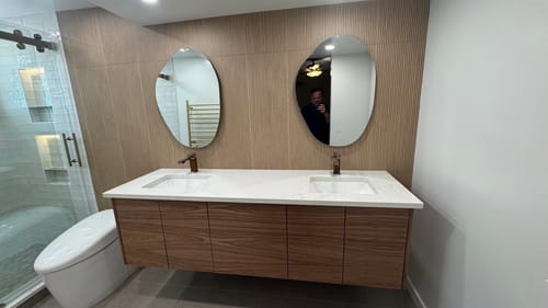 Customer photo review of Austin 72" Wall Mount American Black Walnut Bathroom Vanity, Double Sink