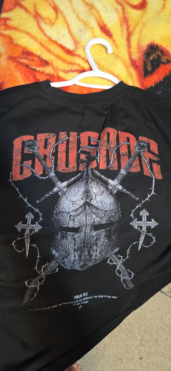Customer photo review of Crusader Helmet T-Shirt