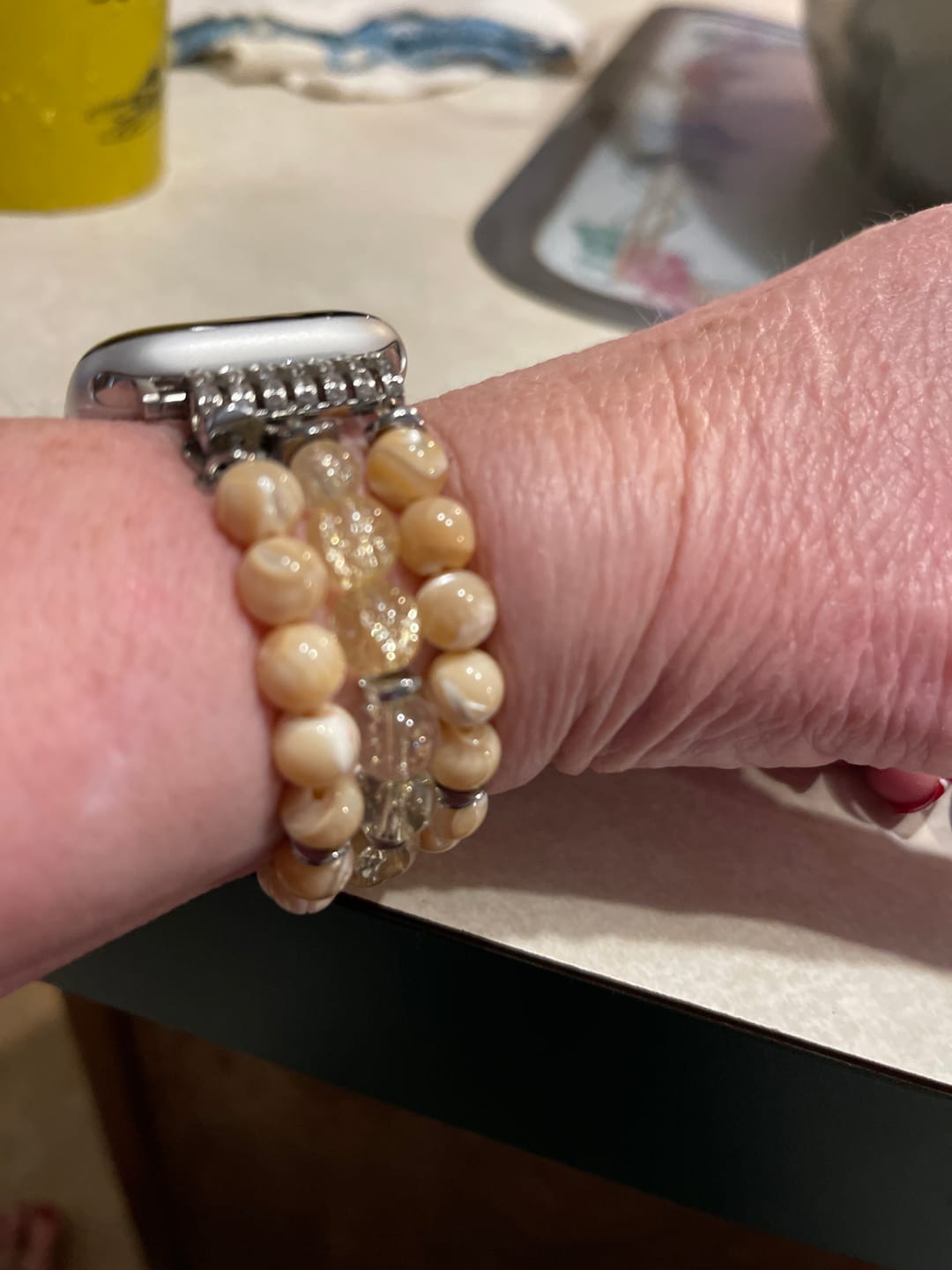 Customer photo review of Honey Quartz Stretch Apple Watch Strap