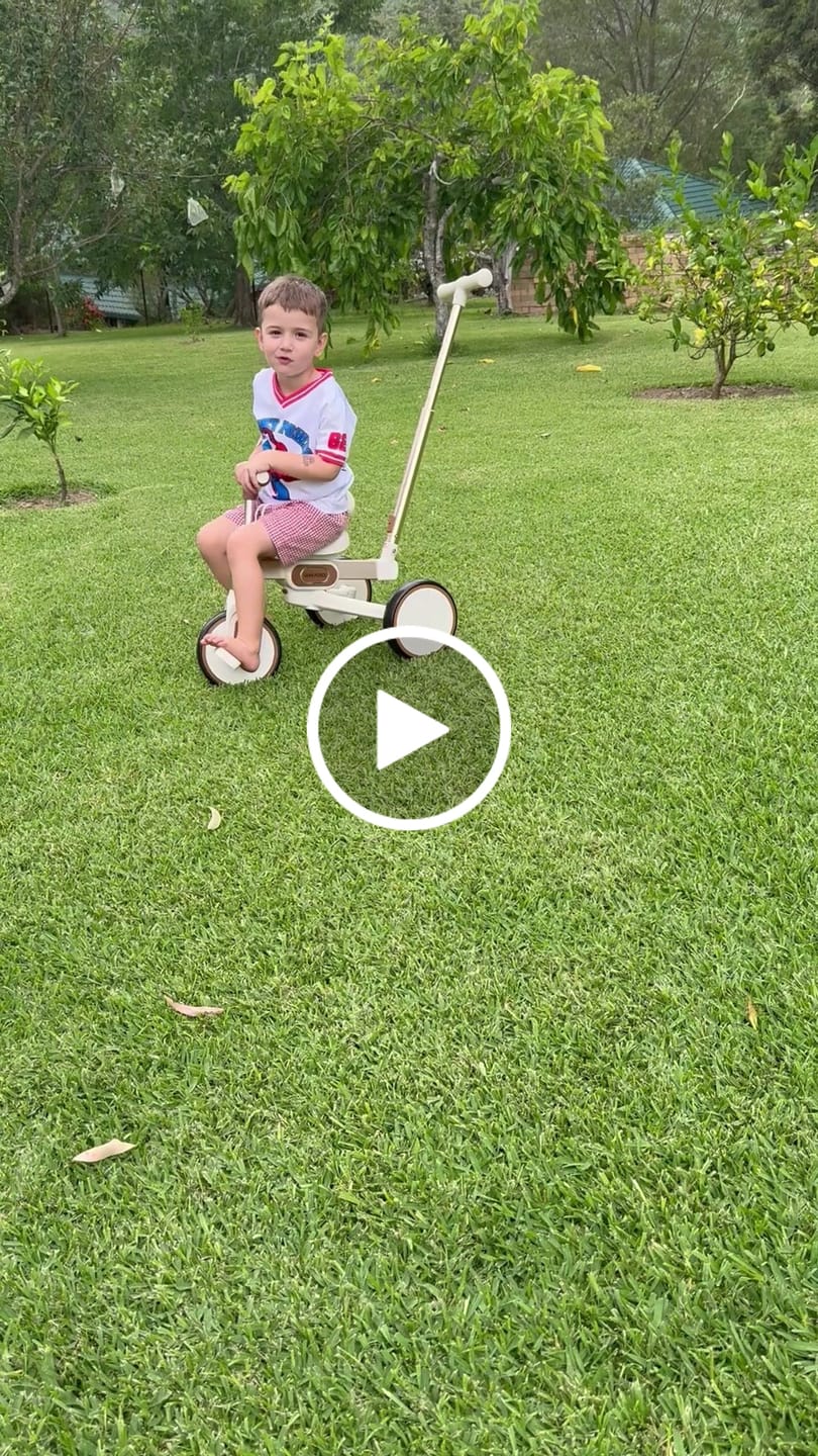 Customer video review of Toddler Push Trike with Parent Handle 5-in-1 Kids Trike Balance Bike