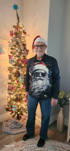 Customer photo review of Men's Christmas Cool Santa Claus Holiday Long Sleeve Shirt