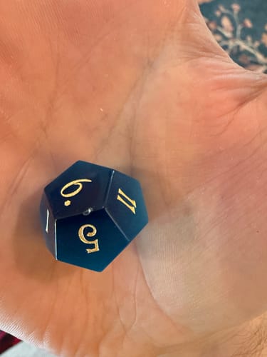 Customer photo review of URWizards Dnd Aquamarine Cat's Eye Gemstone Engraved Dice Set