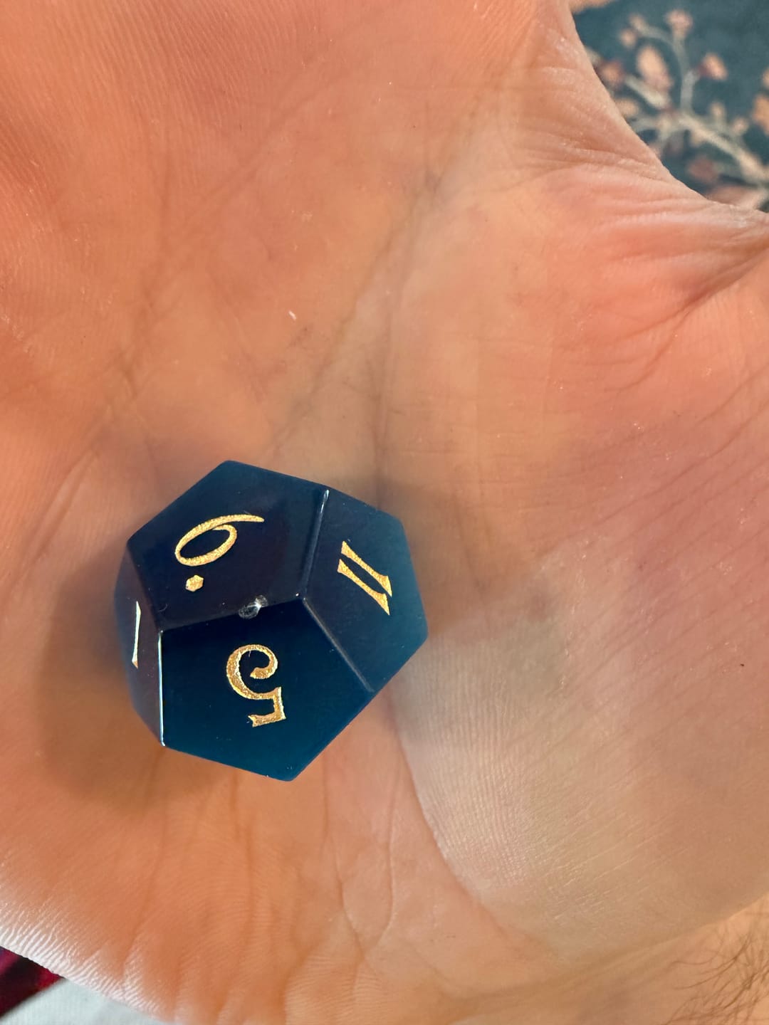 Customer photo review of URWizards Dnd Aquamarine Cat's Eye Gemstone Engraved Dice Set