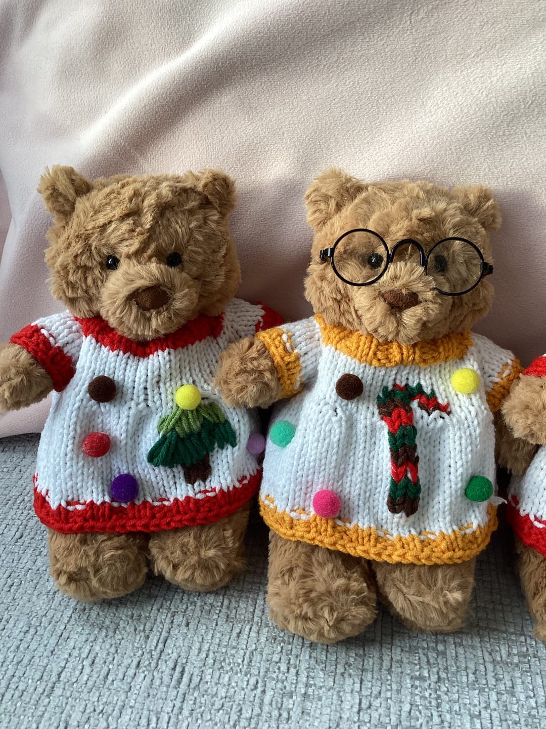Customer photo review of Bart Bear Christmas Jumpers – Handmade Knit Sweaters for Jellycat Bartholomew (Custom Sizes)