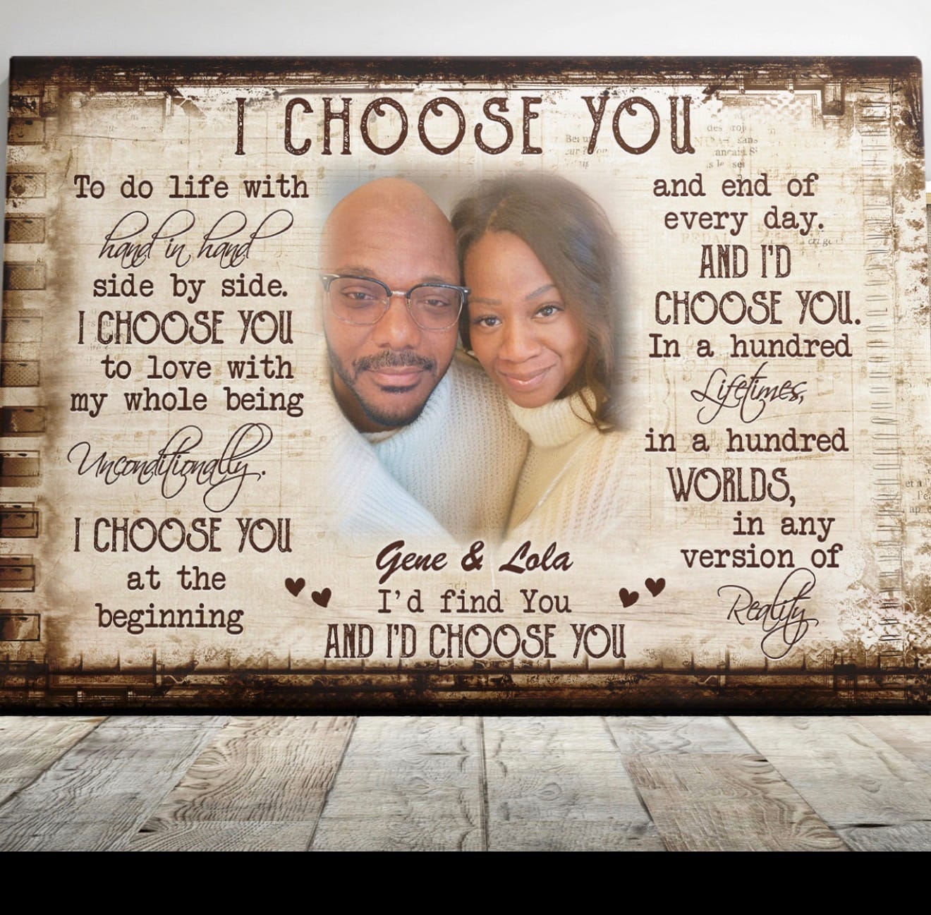 Customer photo review of Couple Personalized Canvas Prints - Custom Photo & Text - 5 Sizes - Anniversary Gift, Love Gifts, Couple Gifts for Her, I Choose You - Dem Canvas