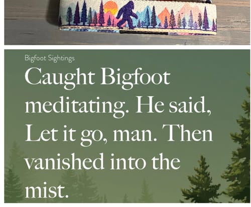Reviewer's Bigfoot Mystery ZOX wristband and the humorous message it reveals when scanned.