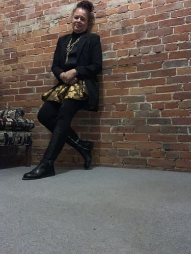 Customer photo review of Wanda Floral Brocade Suit by Ronny Kobo - RENTAL