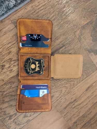 Customer photo review of Badge Trifold Wallet - Chestnut Brown