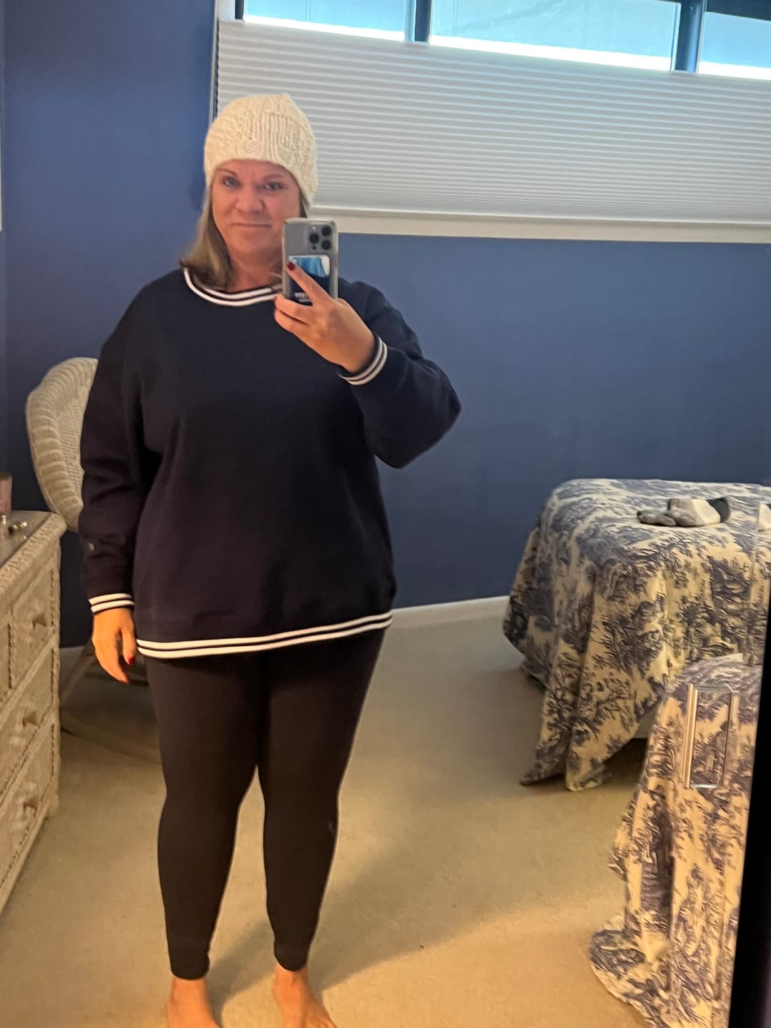 Customer photo review of Navy Oversized Varsity Crew