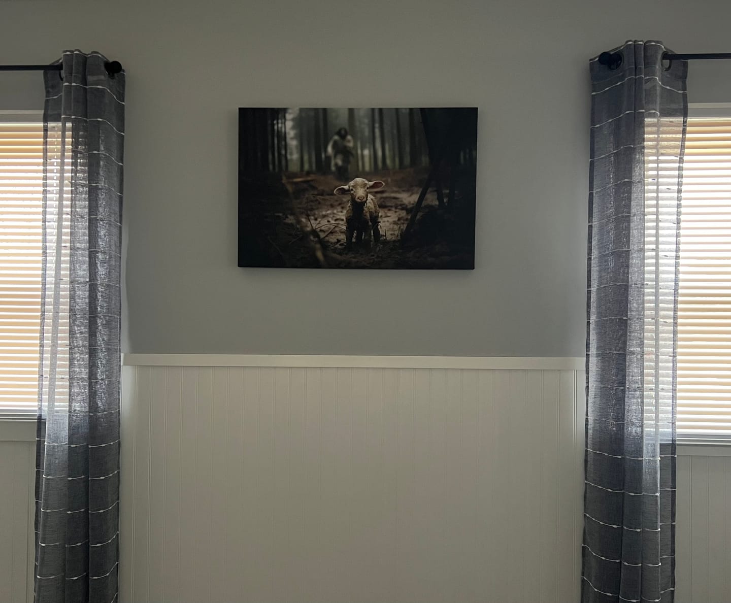 Customer photo review of Jesus Running After a Lost Lamb, Jesus and Lamb Picture, Wall Art Canvas