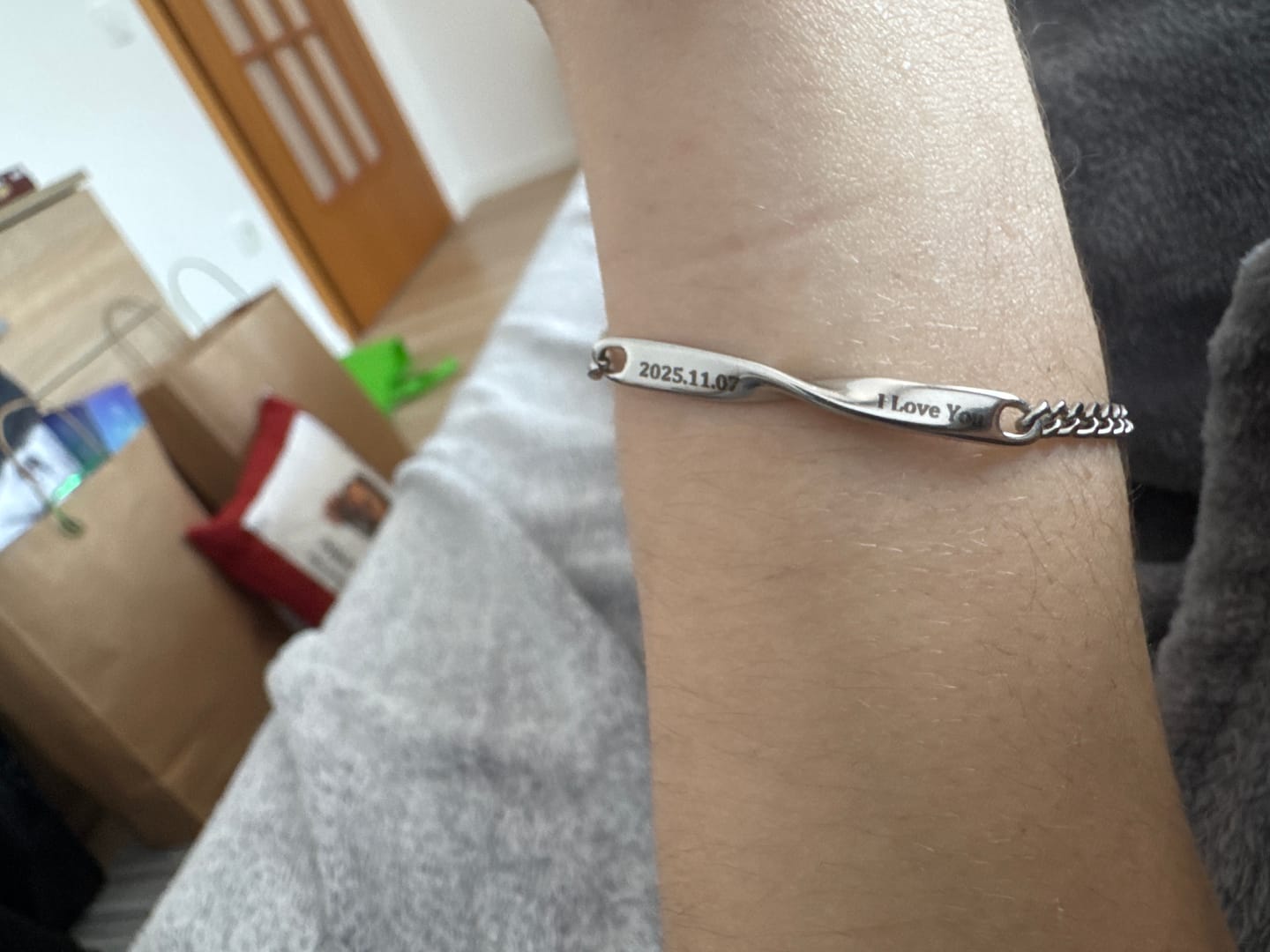 Customer photo review of Infinity Engraved Bracelet Set