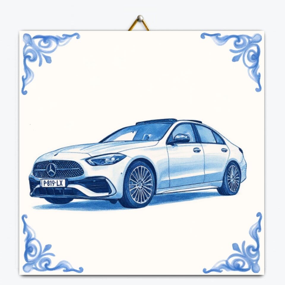 Customer photo review of Delfts Blauw tegeltje bedrukken met eigen auto