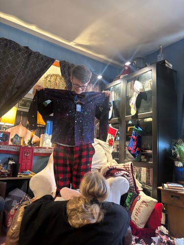 Customer photo review of Beautiful Nebula Outer Space Long Sleeve Button Up Shirt