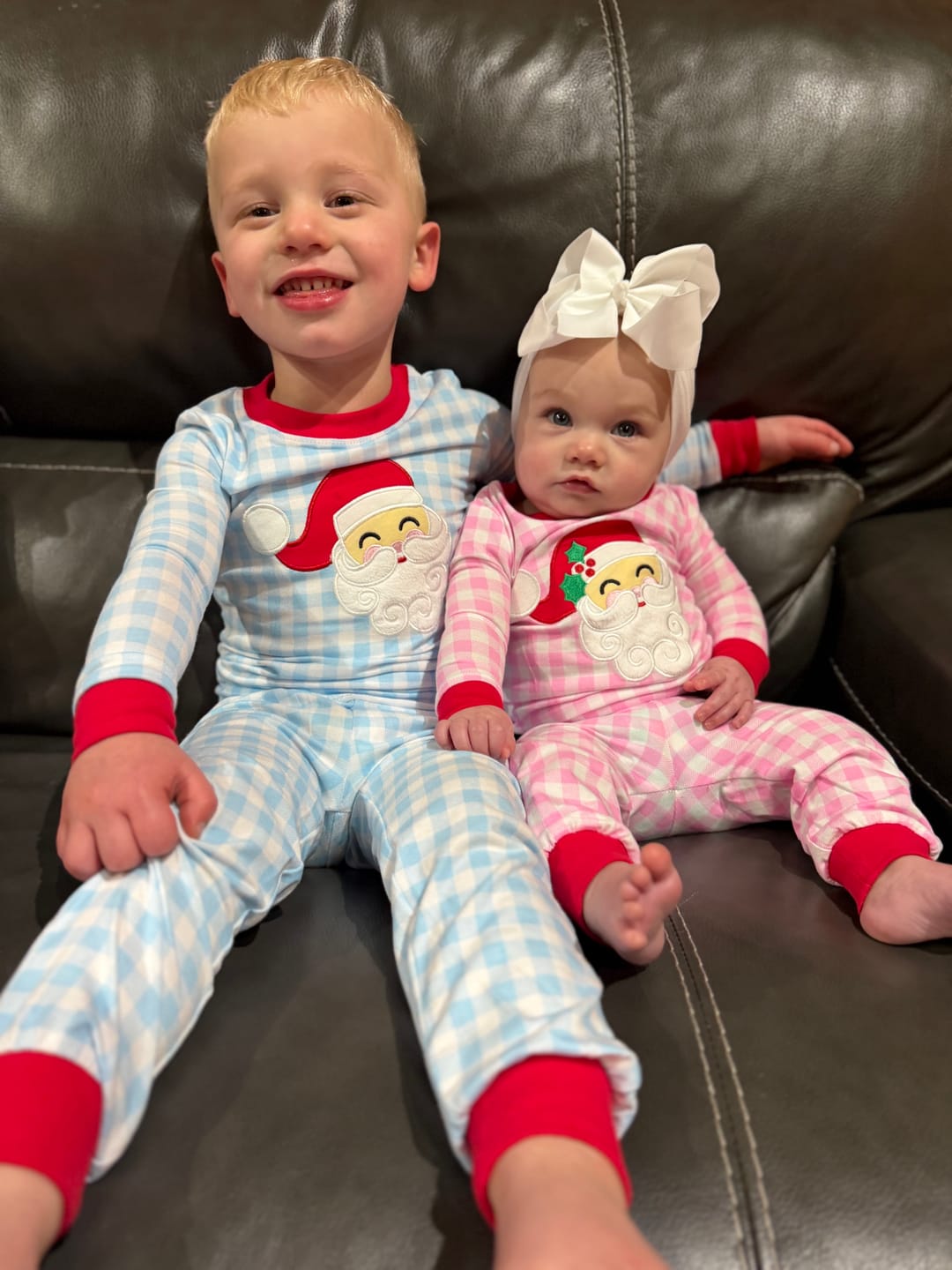 Customer photo review of Happy Santa Blue Gingham Pajamas