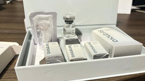 Customer's Seranova Microneedling Infusion System components neatly arranged in the open white product box.