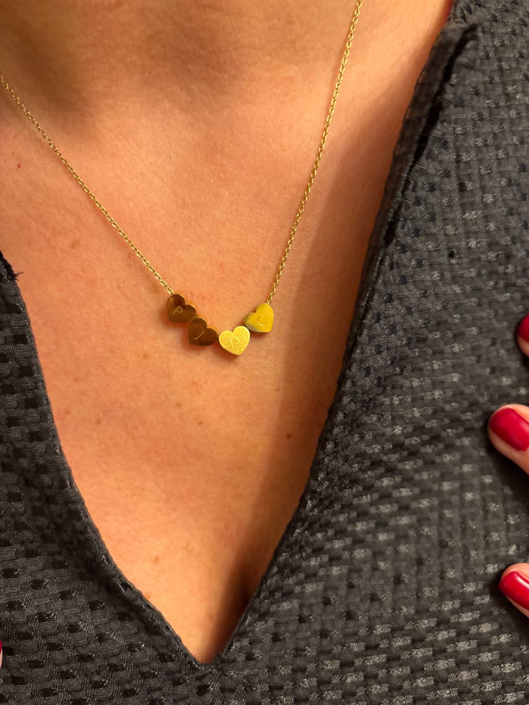 Customer photo review of Amo Heart Quadruple Bead Necklace in Gold