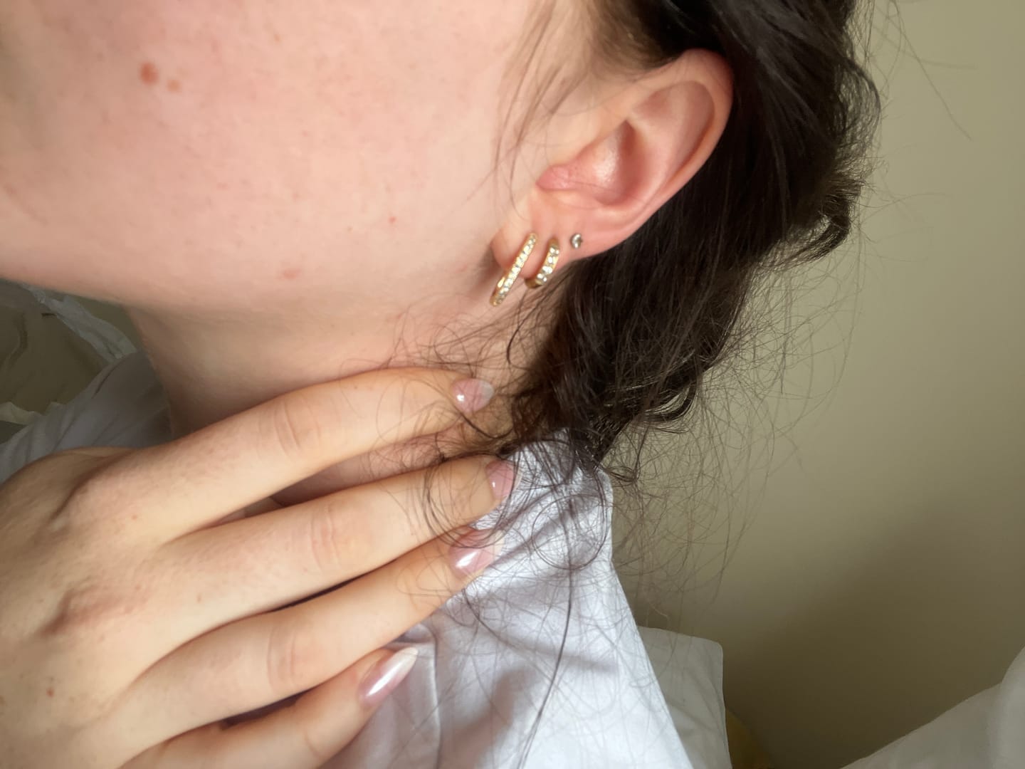 Customer photo review of Pavé Gold Plated Bar Hoops