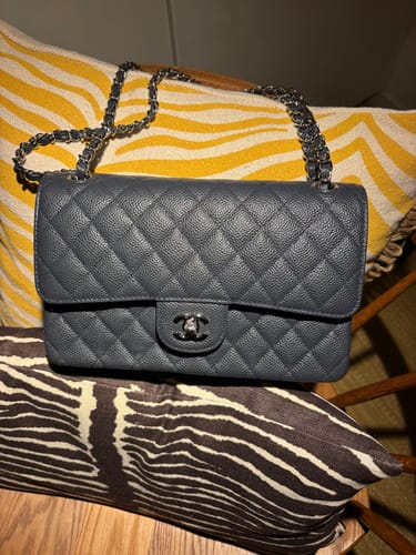 Customer photo review of flap bag medium dark blue caviar shw