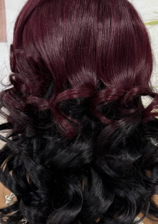 Customer photo review of Wavymy Cherry Burgundy Ombre Body Wave Wear Go Glueless 7x5 Lace Wigs Human Hair Customized Color Wigs