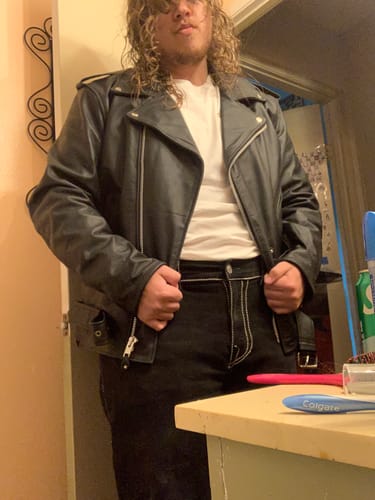 Customer photo review of HL10205BLACK Old School Police Style Motorcycle Leather Jacket