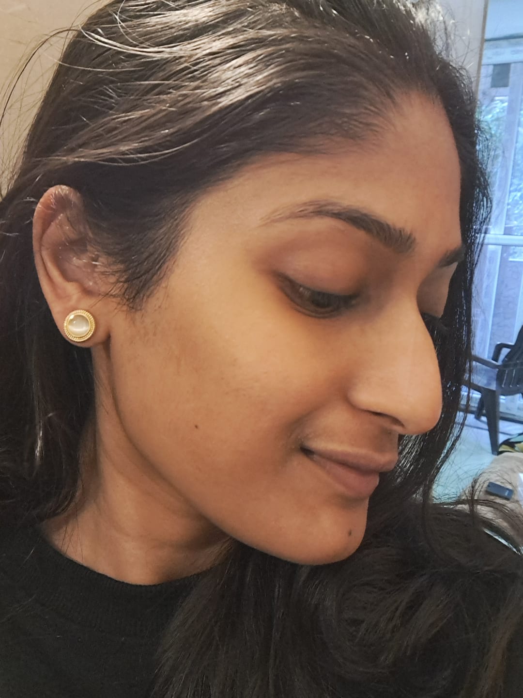 Customer photo review of Circular White Gold Stud Earrings
