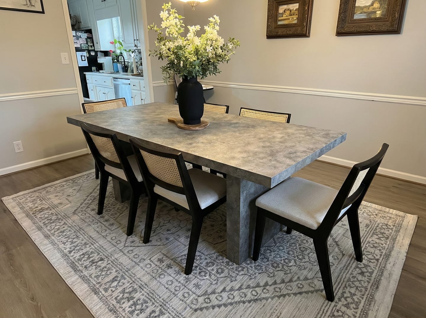 Customer photo review of Todd Japandi Gray Wooden Rectangular 67" Double Pedestal Dining Table for 4-6 people