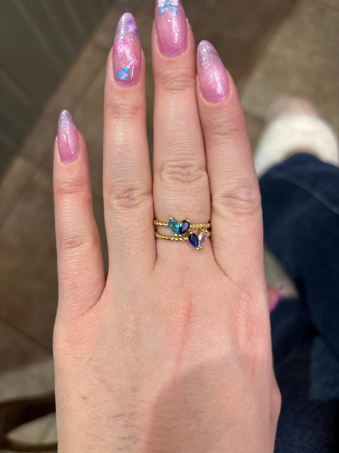Customer photo review of Custom Tiny Heart Birthstone Adjustable Ring-Christmas Gift