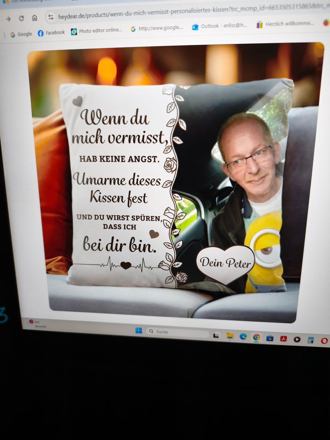 Customer photo review of Wenn du mich vermisst - Personalisiertes Kissen