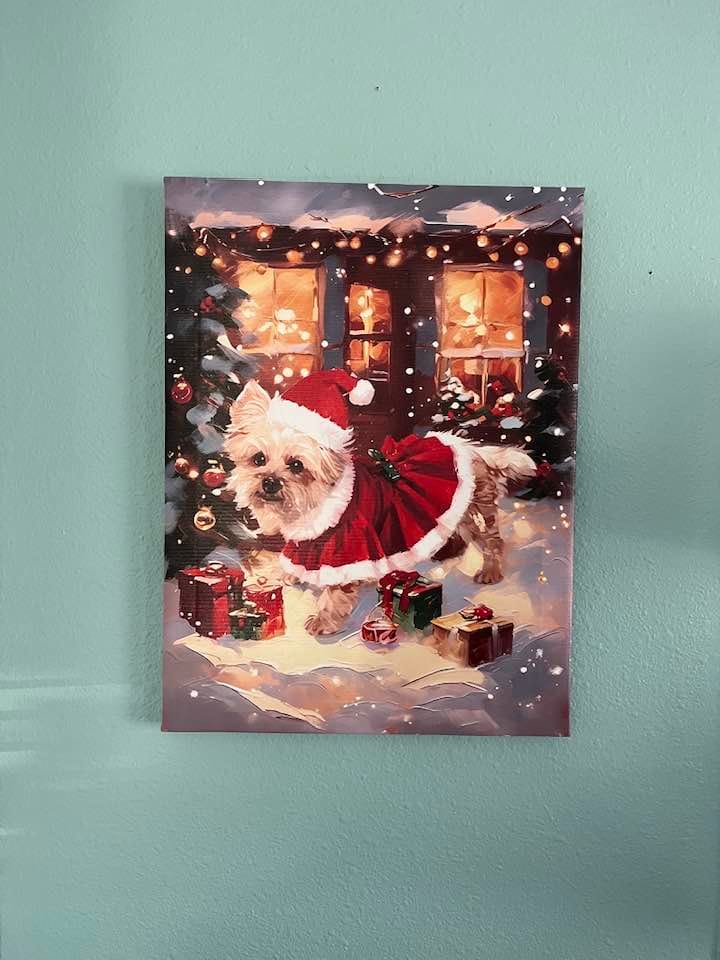 Customer photo review of Christmas-themed Custom Pet Portrait