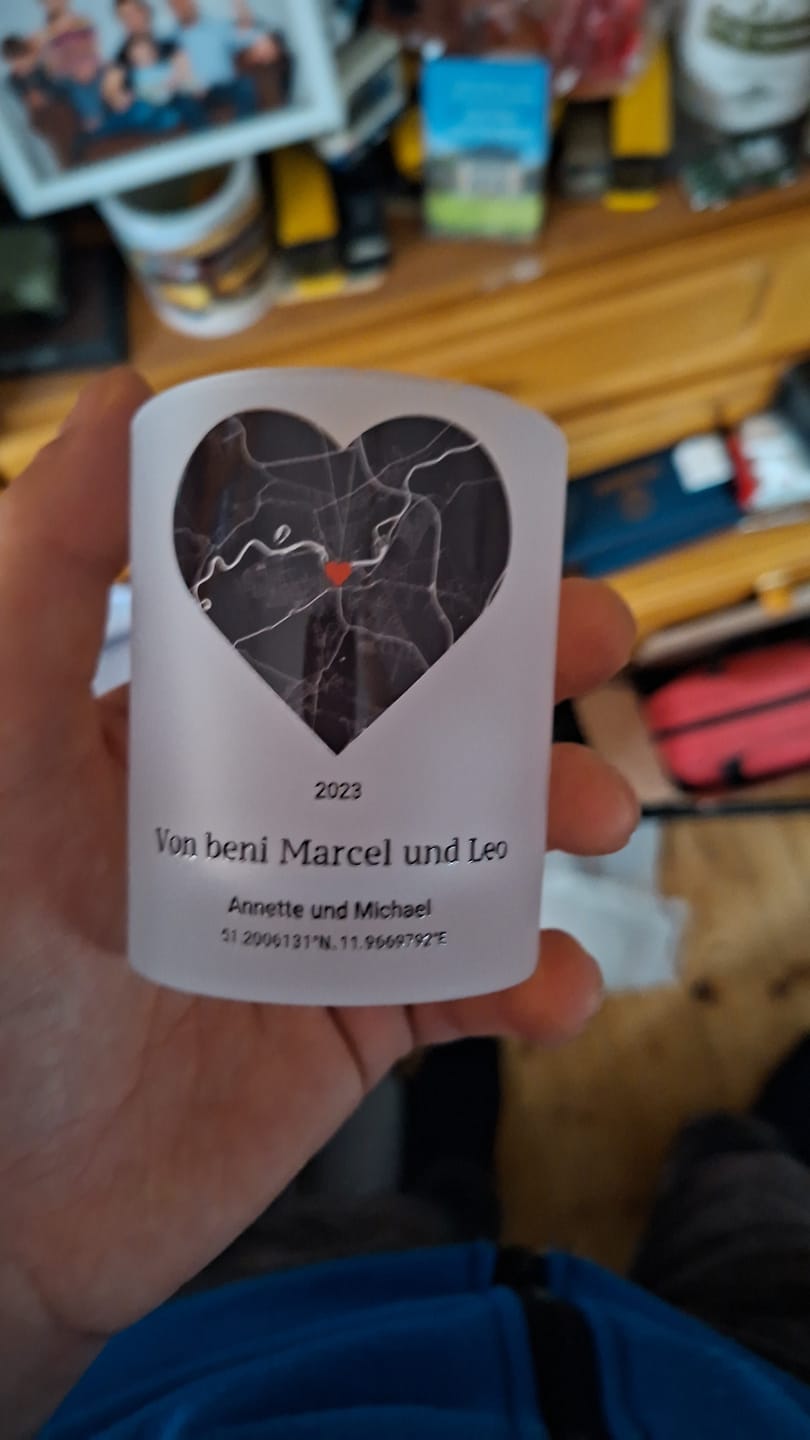 Customer photo review of Wo alles begann - Personalisiertes Teelichtglas für Paare