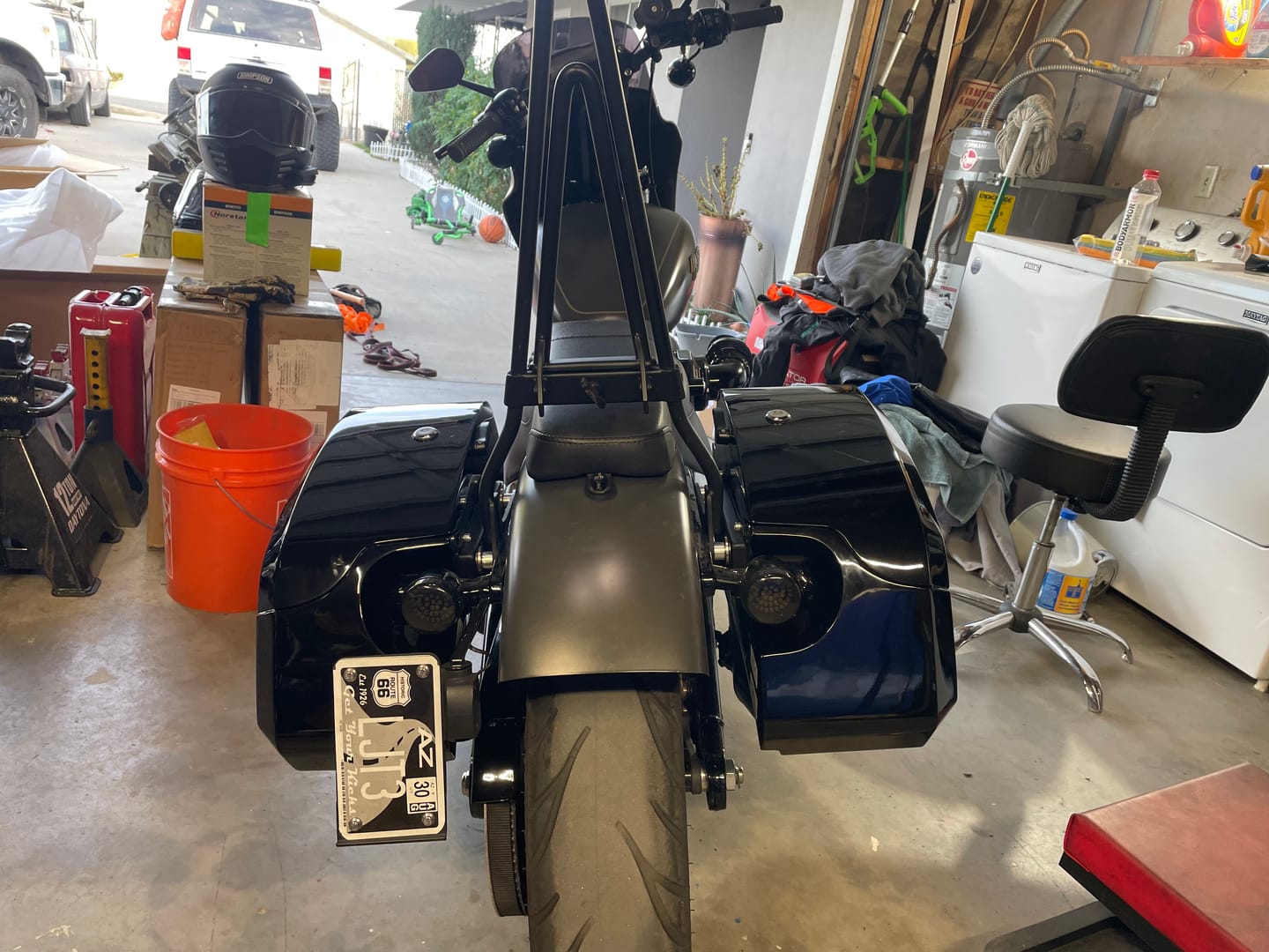 Customer photo review of 32L - Darkin Large Quick Mount Painted Hard Saddlebags for Harley Softail Street Bob FXBB