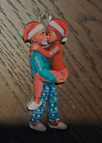 Customer photo review of Personalized Pajama Couple Acrylic Ornament With Name & Design on Matching Sweater Best Christmas Surprise For Couple
