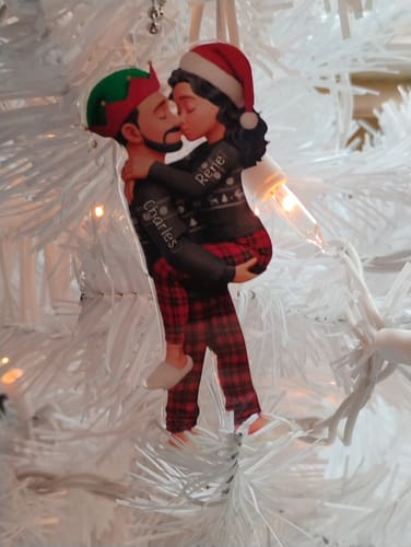 Customer photo review of Personalized Pajama Couple Acrylic Ornament With Name & Design on Matching Sweater Best Christmas Surprise For Couple