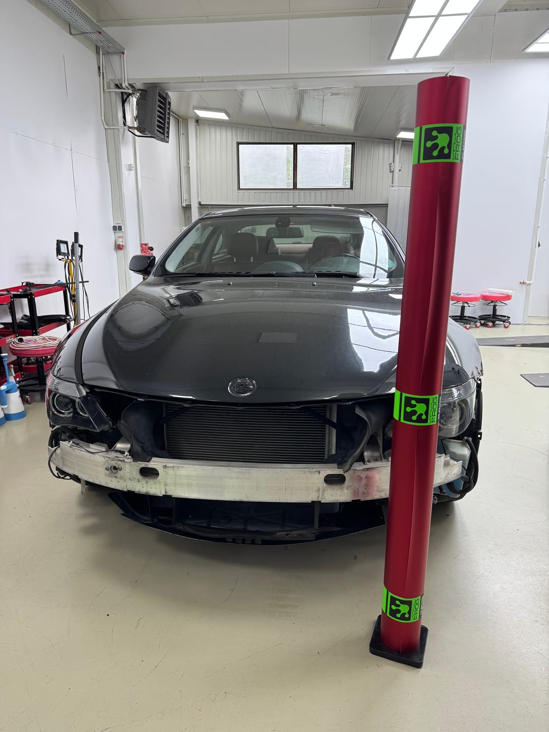 Customer photo review of Satin Chrome Prismatic Red Vinyl Wrap