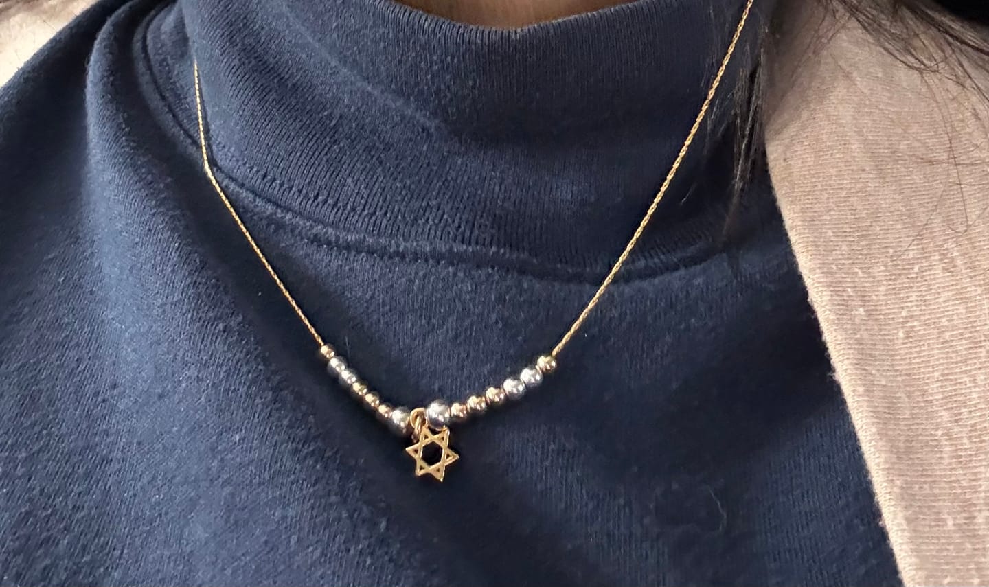 Customer photo review of Gold and Silver Beaded Necklace with Star of David
