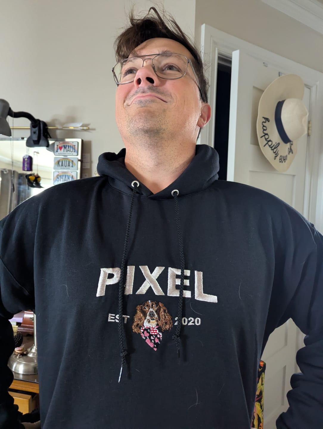 Customer photo review of Custom Embroidered Pet Hoodie – Name + EST Year + Pet Portrait