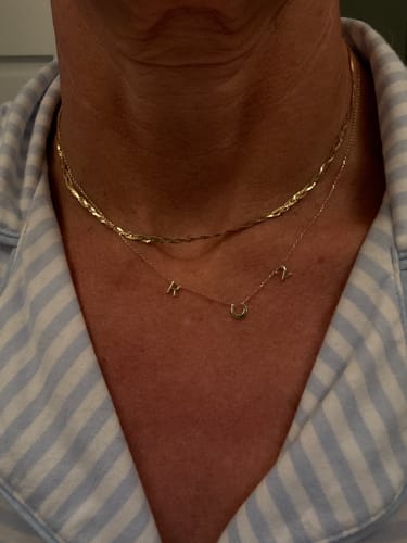 Customer photo review of 14K Solid Gold Letter Necklace