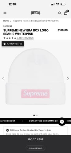 Customer photo review of Supreme New Era Box Logo Beanie White/Pink
