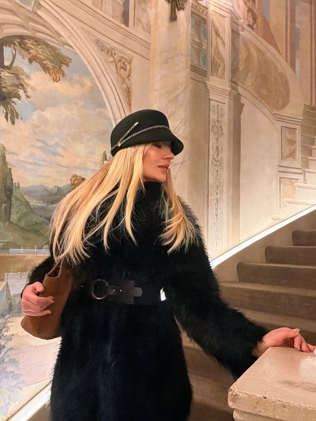 Customer photo review of Short Brim Hat With Wrapped Detail - Black