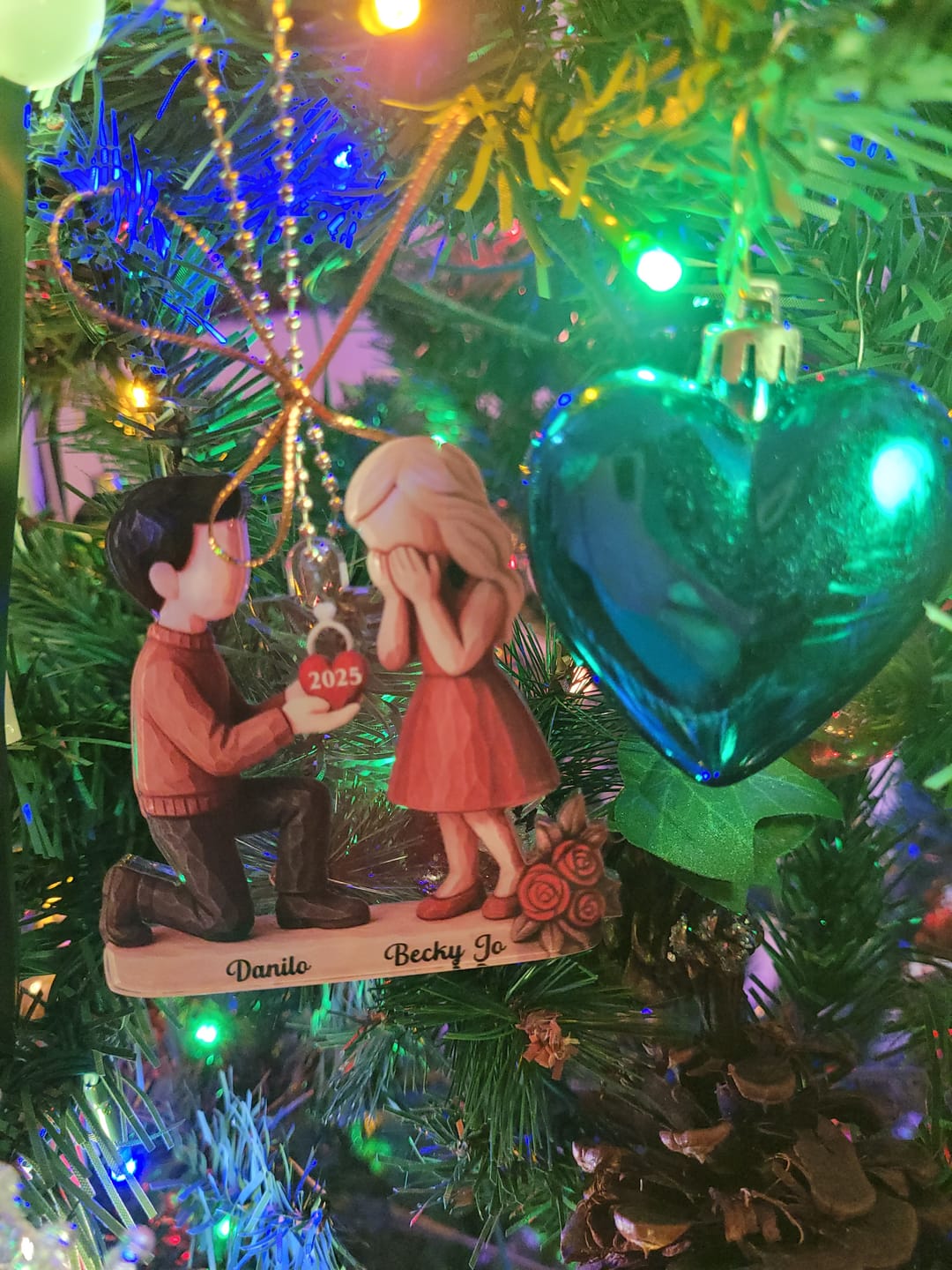 Customer photo review of Couple Marriage Proposal - Personalized Acrylic Ornament - Newly Engaged Gift, "She Said Yes!" Ornament, Just Engaged Gifts for Couples