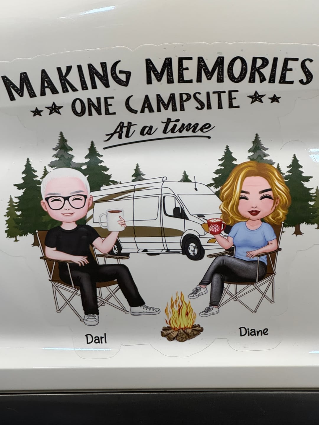 Customer photo review of Camping Partners For Life Doll Couple Sitting Personalized RV Decal
