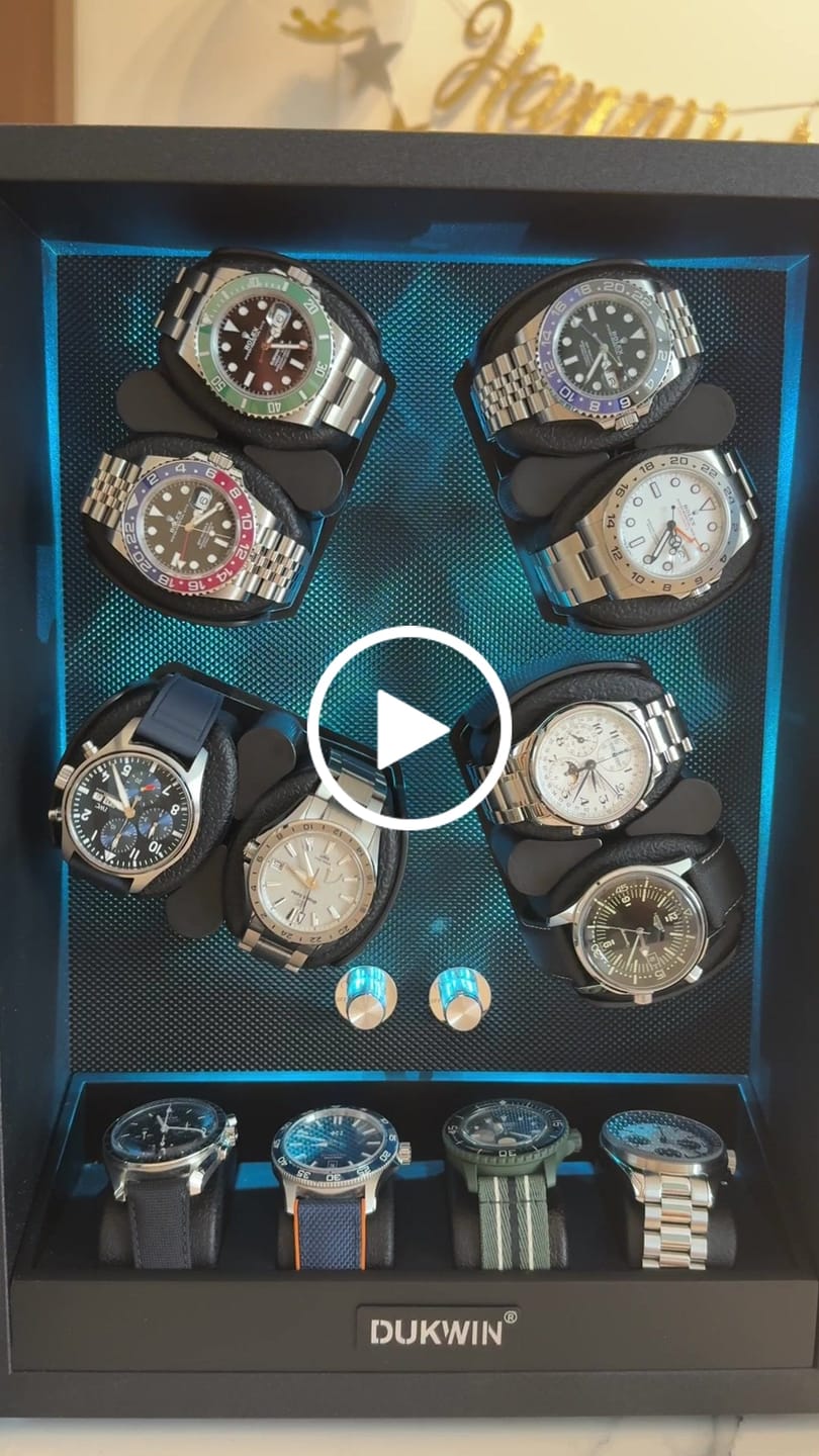 Customer video review of 8 + 4 Watch Winder with Extra Storages Aurora Blue Light Quiet Motors - Black